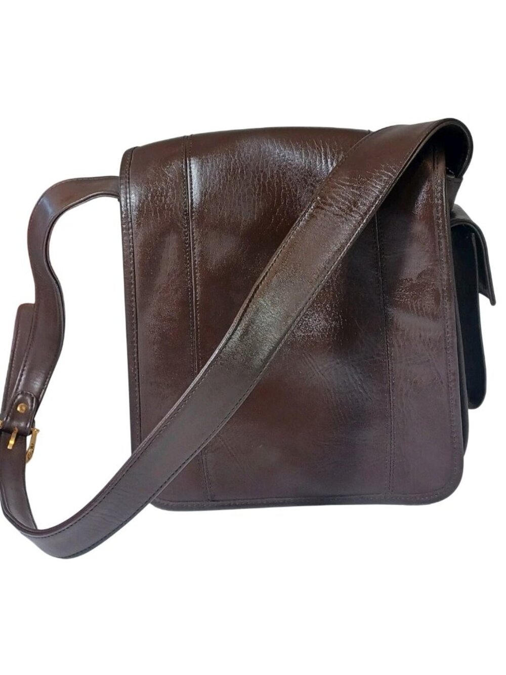 Vintage Brown Leather Foldover Shoulder Messenger Bag 1980s